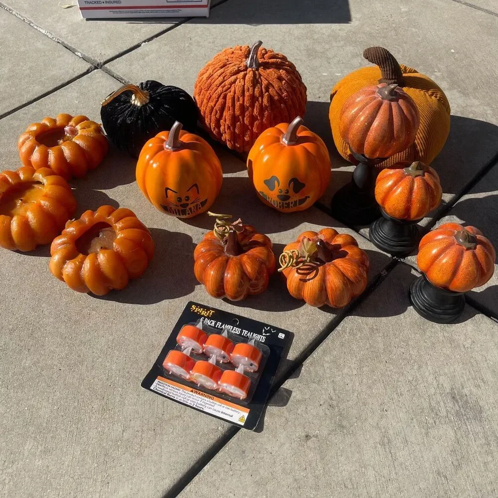 Lot of Halloween Decorations Pumpkin & Candles Autumn Decor Outdoor Artificial